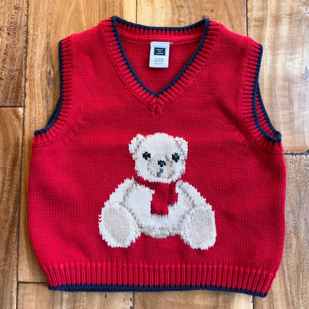 Janie and Jack Teddy Bear Sweater Vest 3-6 months NWOT